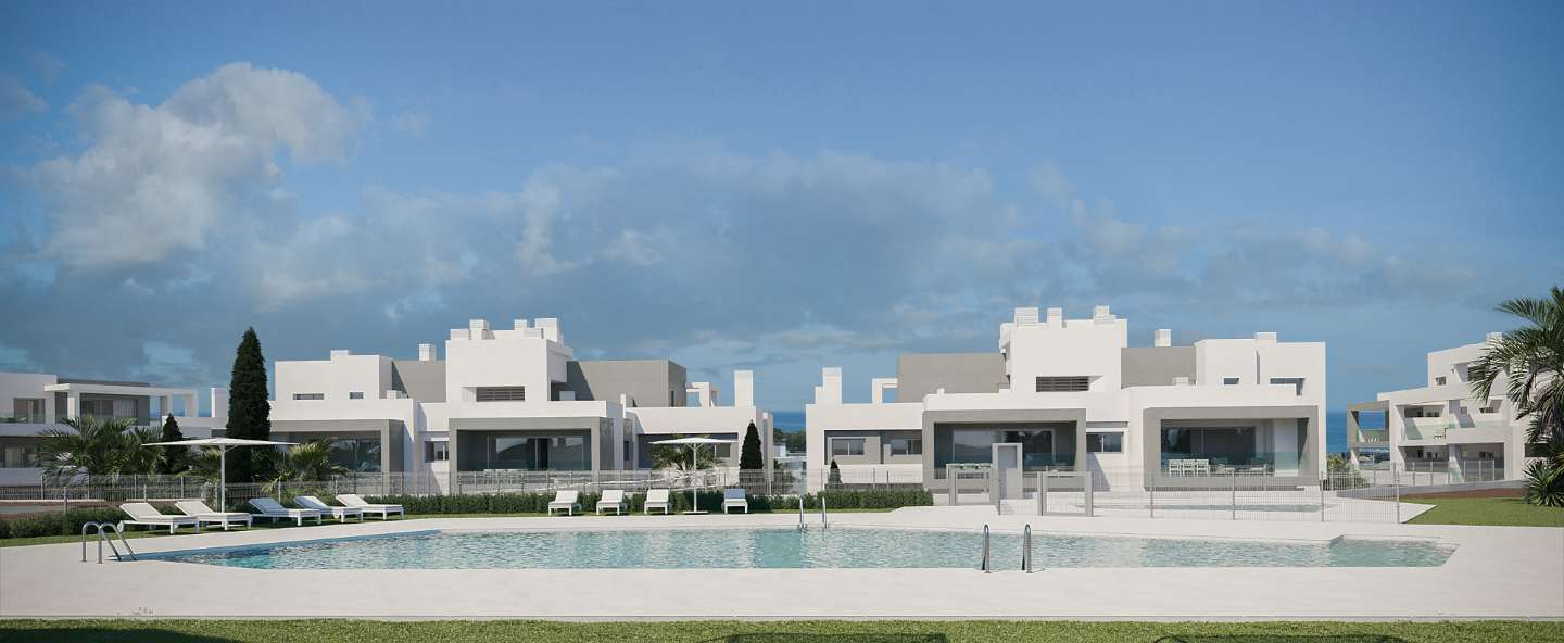 Gedeeld zwembad tussen de gebouwen