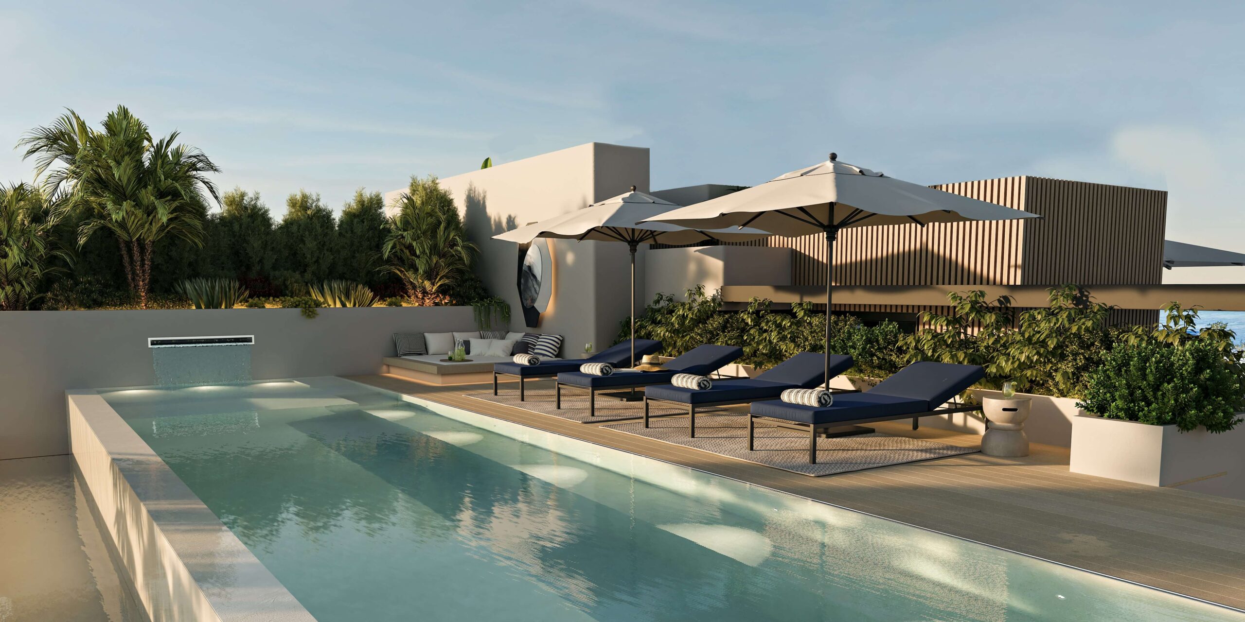 Solarium met loungeset en zwembad