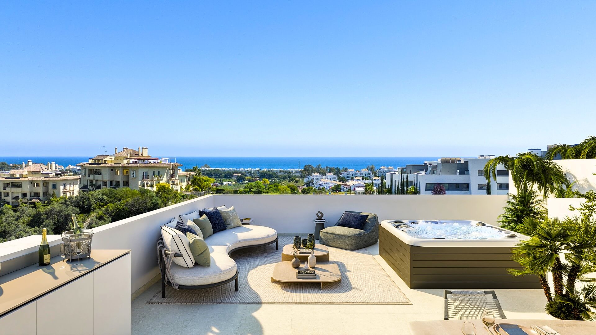 Dakterras met plunge pool en loungeset
