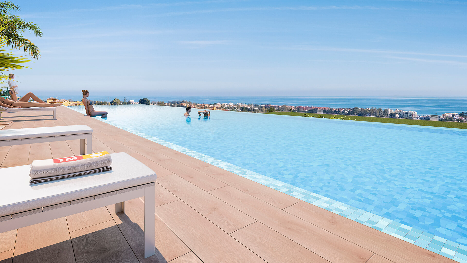 Verwarmd infinity zwembad met uitzicht op zee