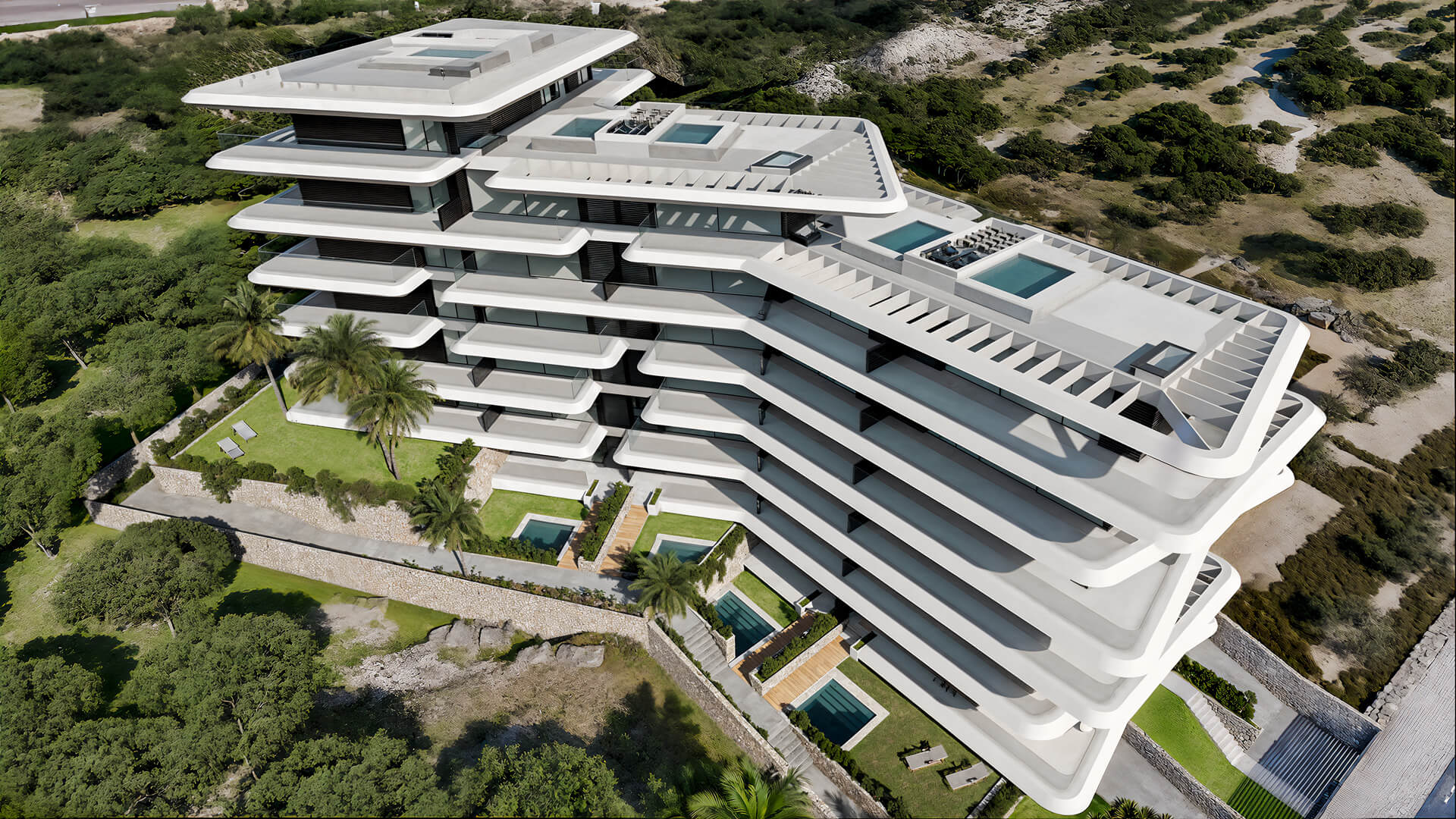 Luchtfoto van het volledige complex