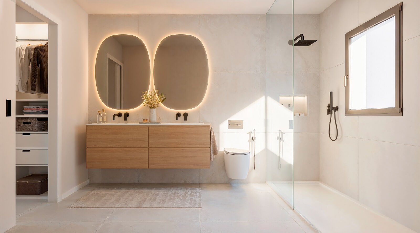 Badkamer met dubbele wastafel
