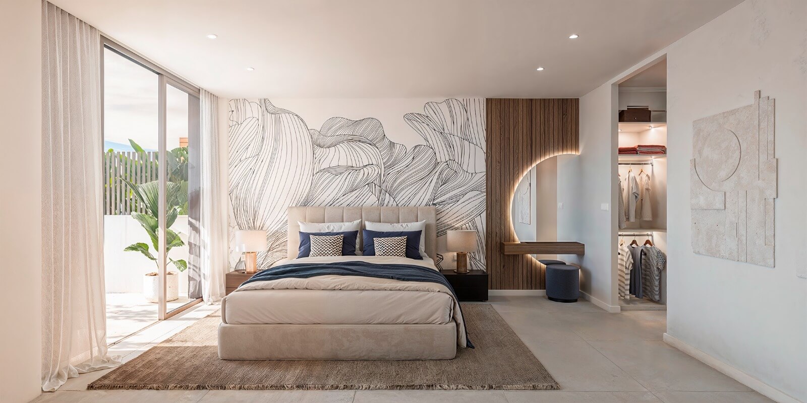 Slaapkamer met marmeren accentwand