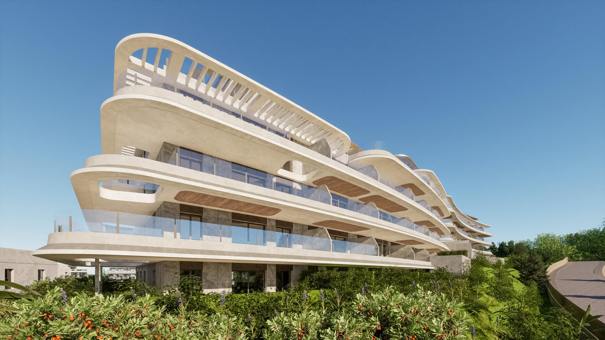 Gebogen architectuur van het wooncomplex