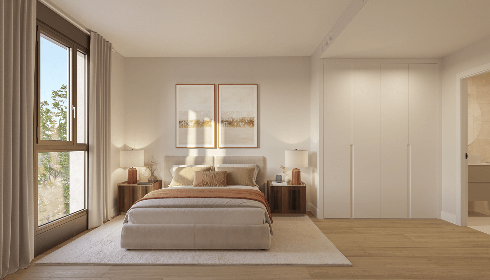 Slaapkamer in warme, lichte tinten
