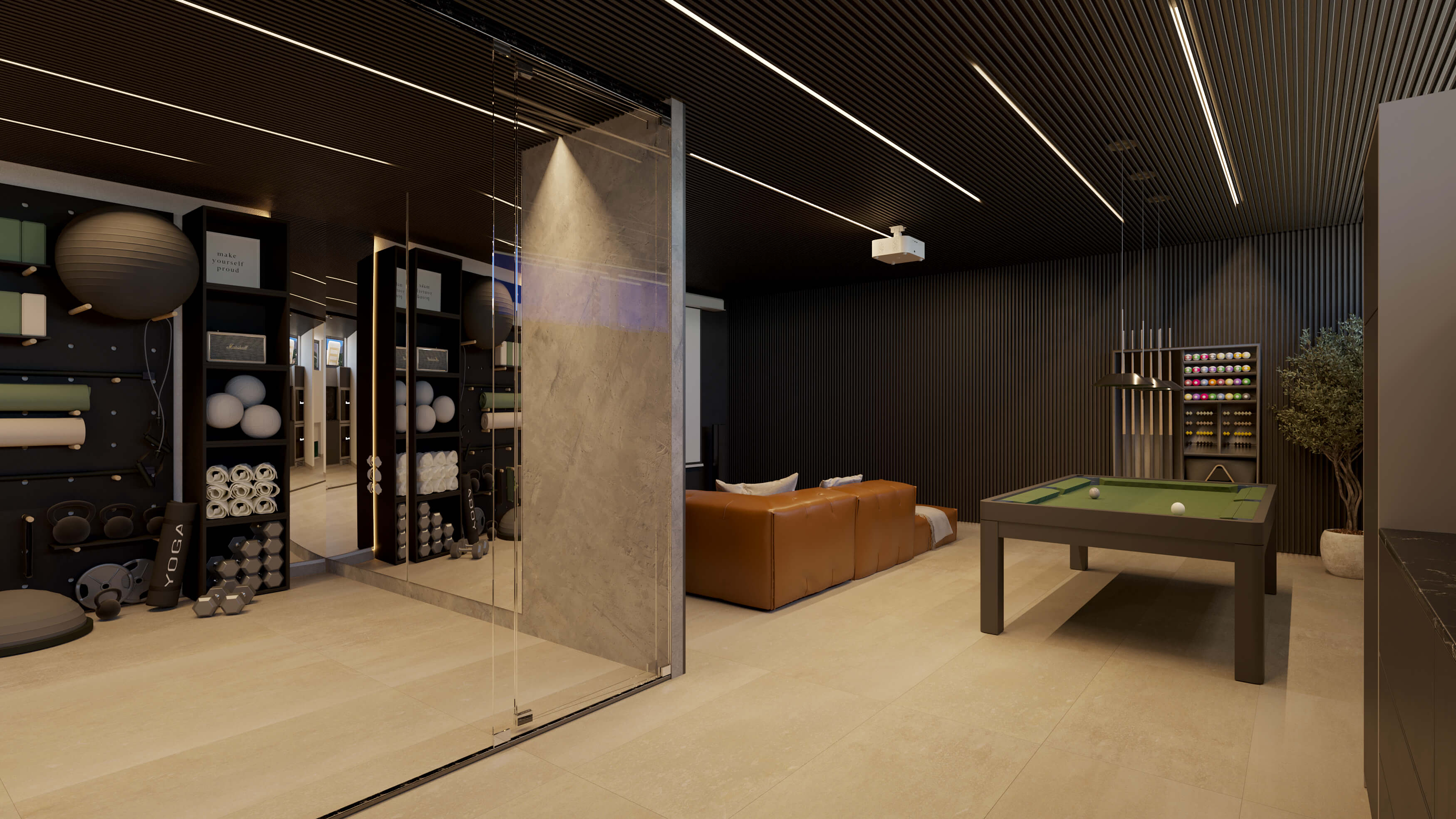 Loungeruimte met biljarttafel