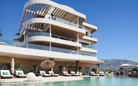 Panoramisch uitzicht vanaf luxe appartementen in Mijas Costa over zee en bergen