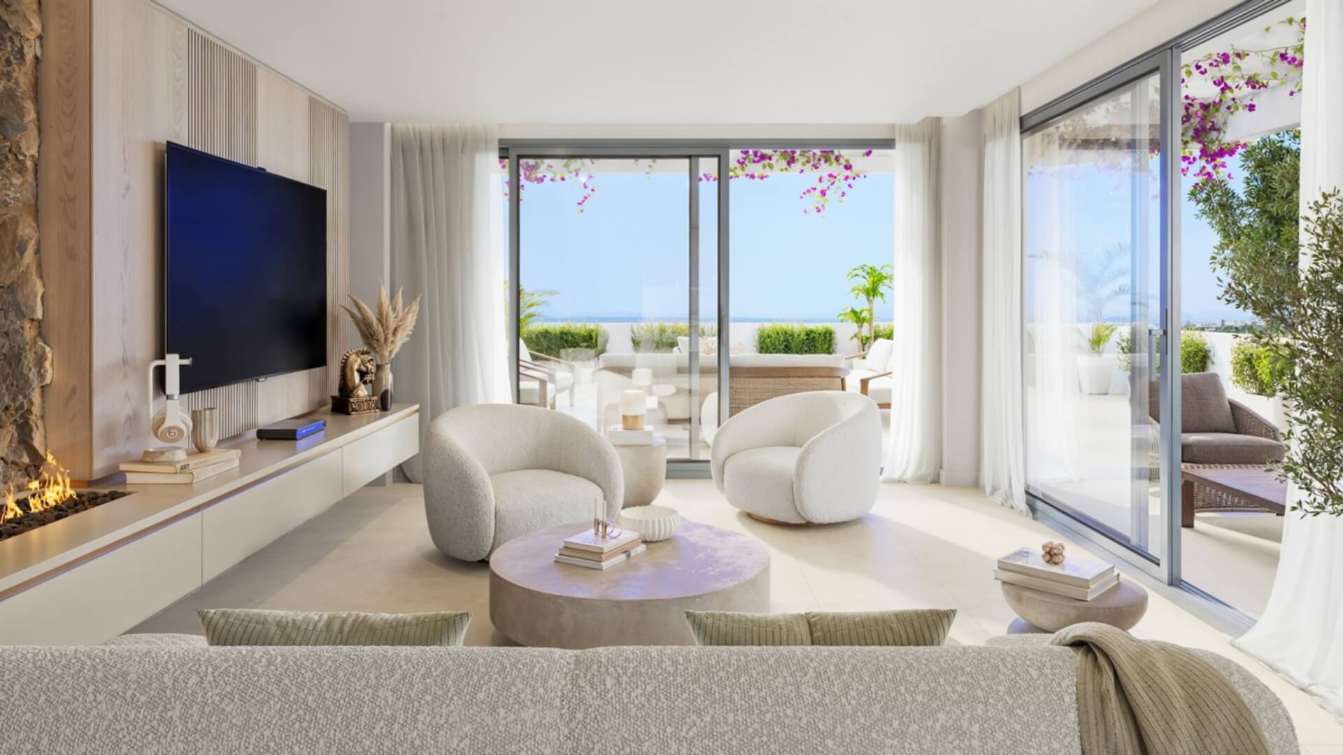 Lichte woonkamer met loungezetels