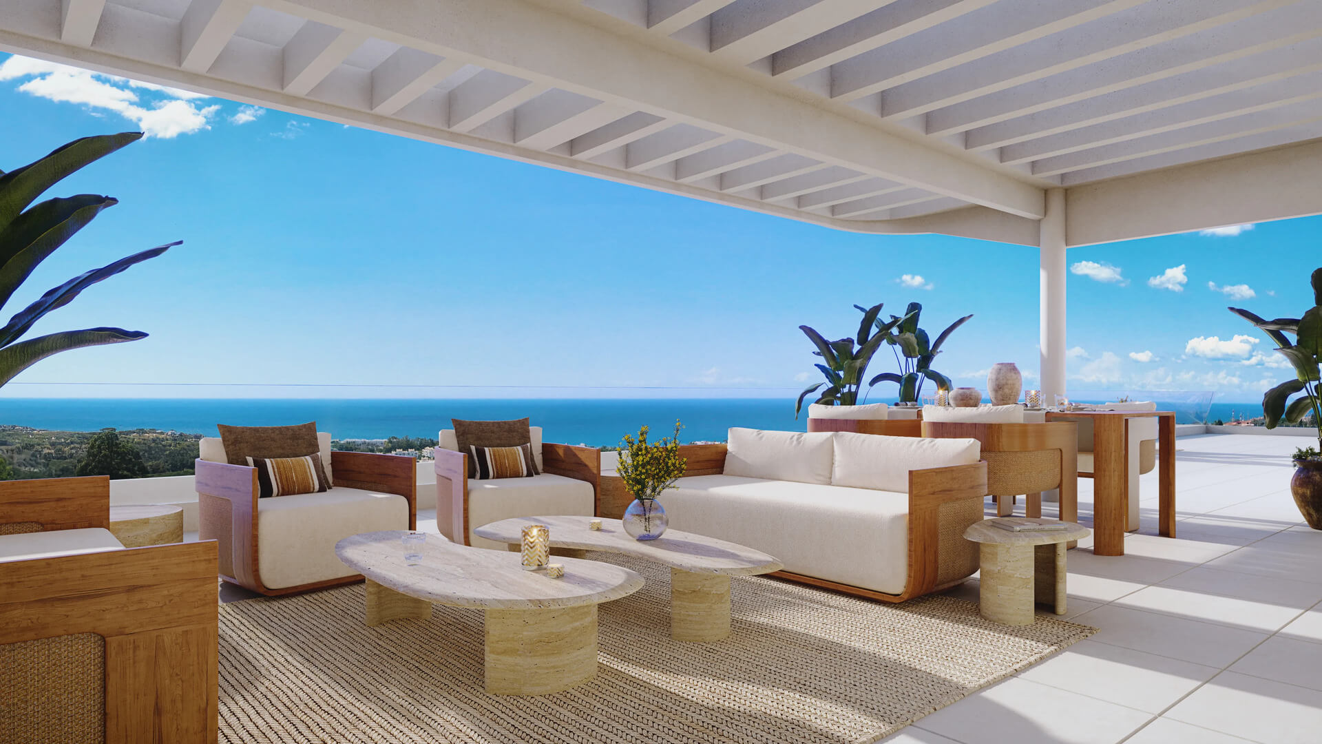 Terras van een penthouse met pergola