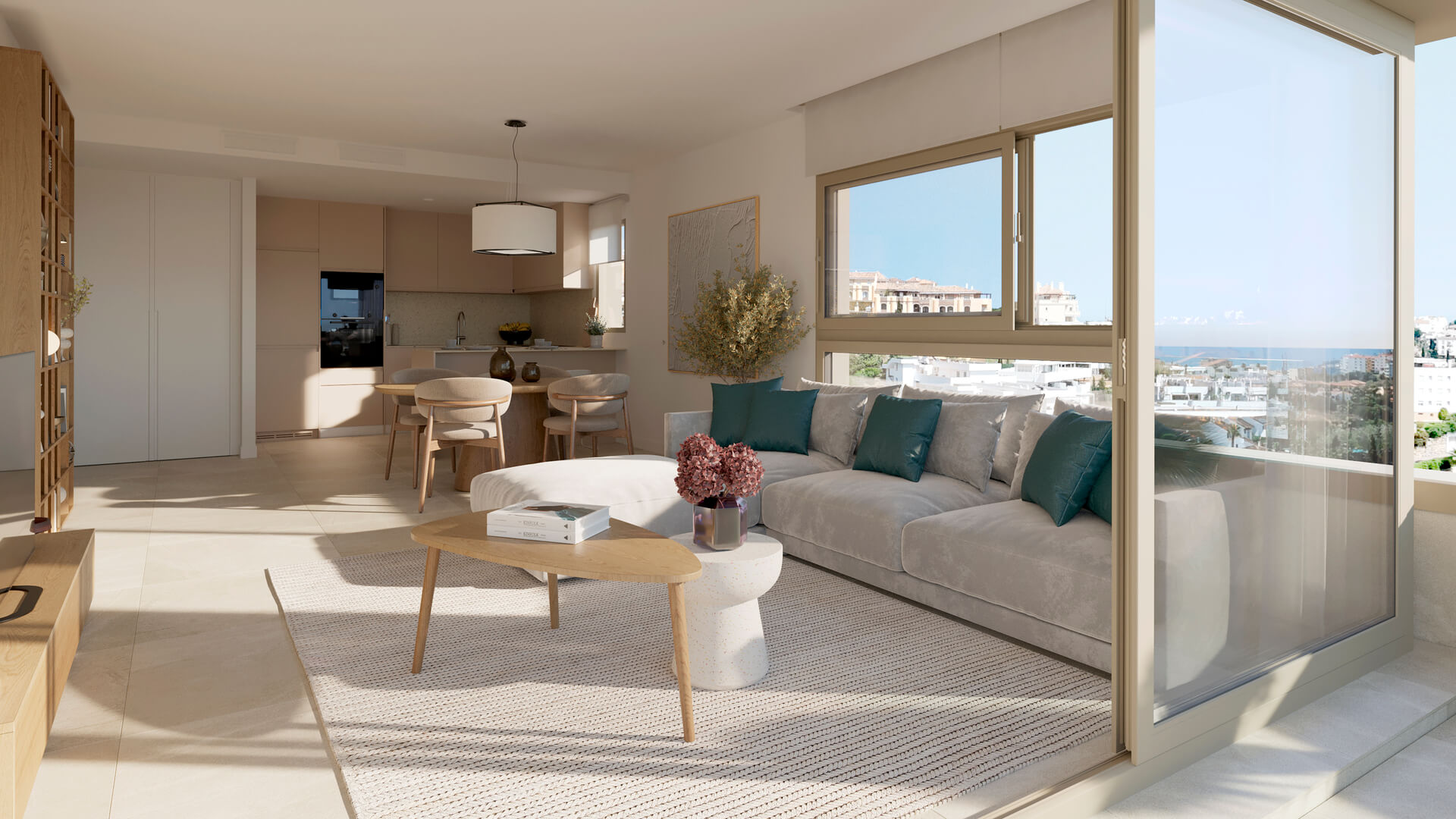 Woon- en eetkamer met veel natuurlijk licht