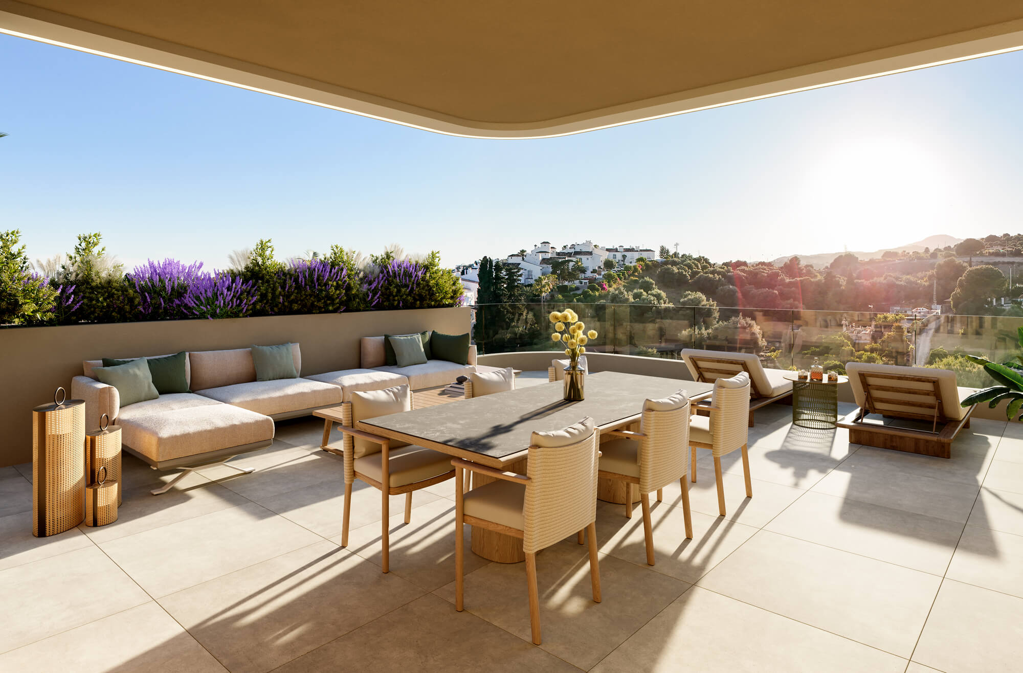 Terras met pergola en eettafel