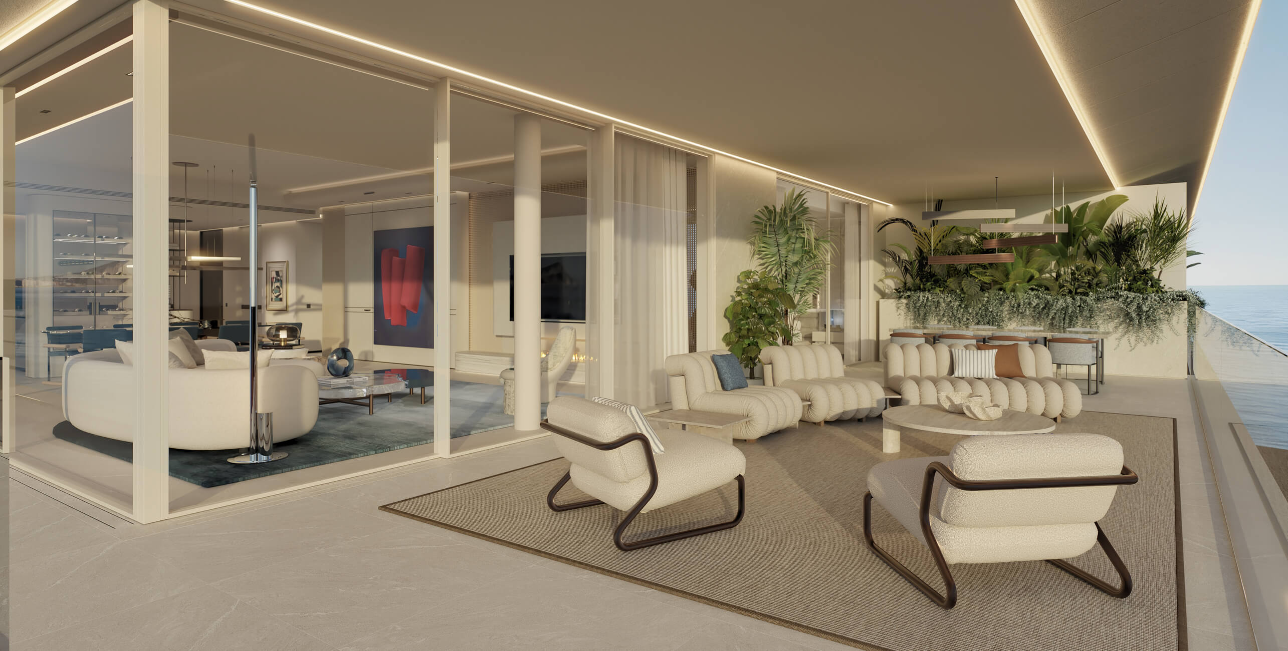 Lounge en bar met zicht op zee