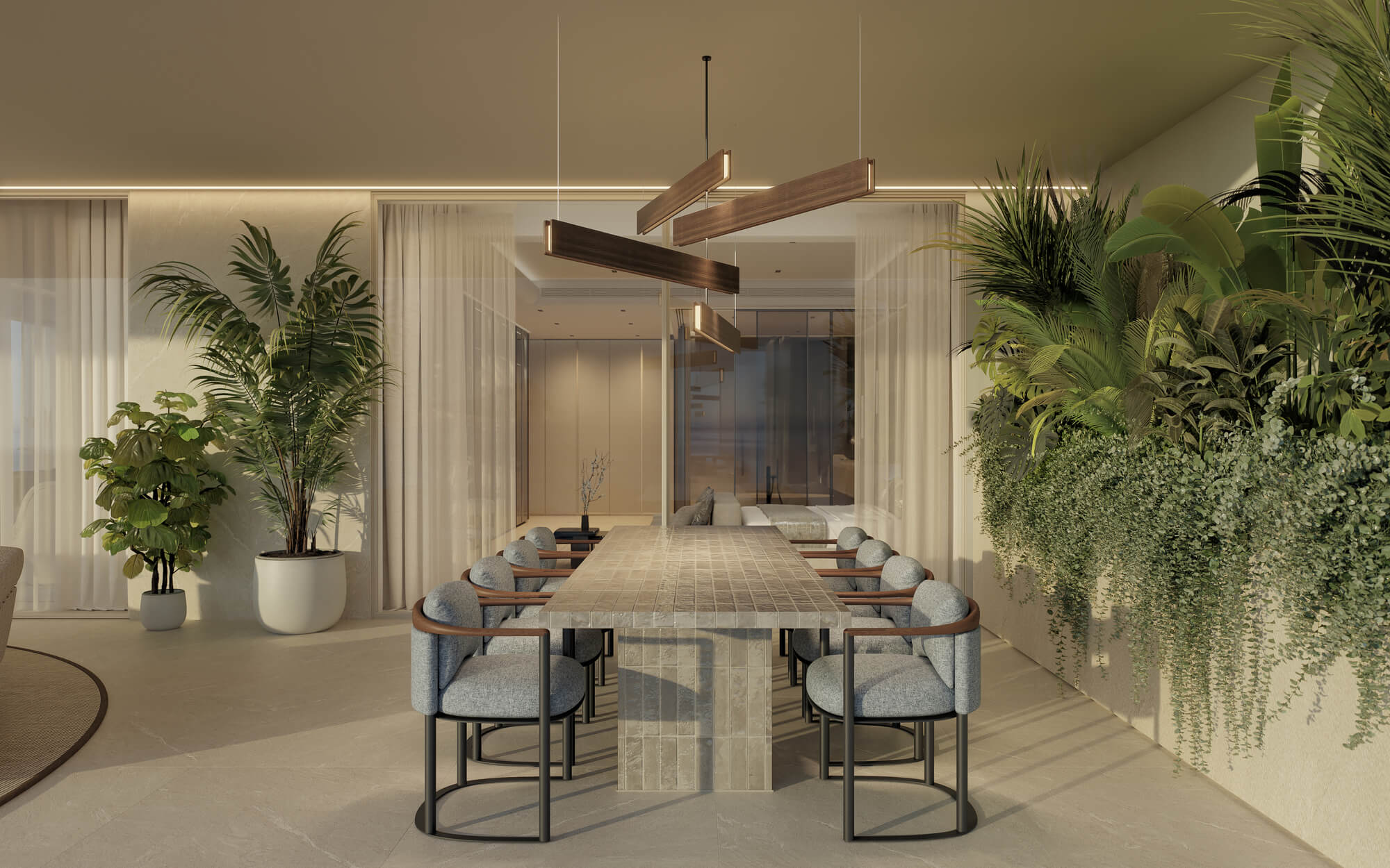 Buitenzone met pergola en eettafel
