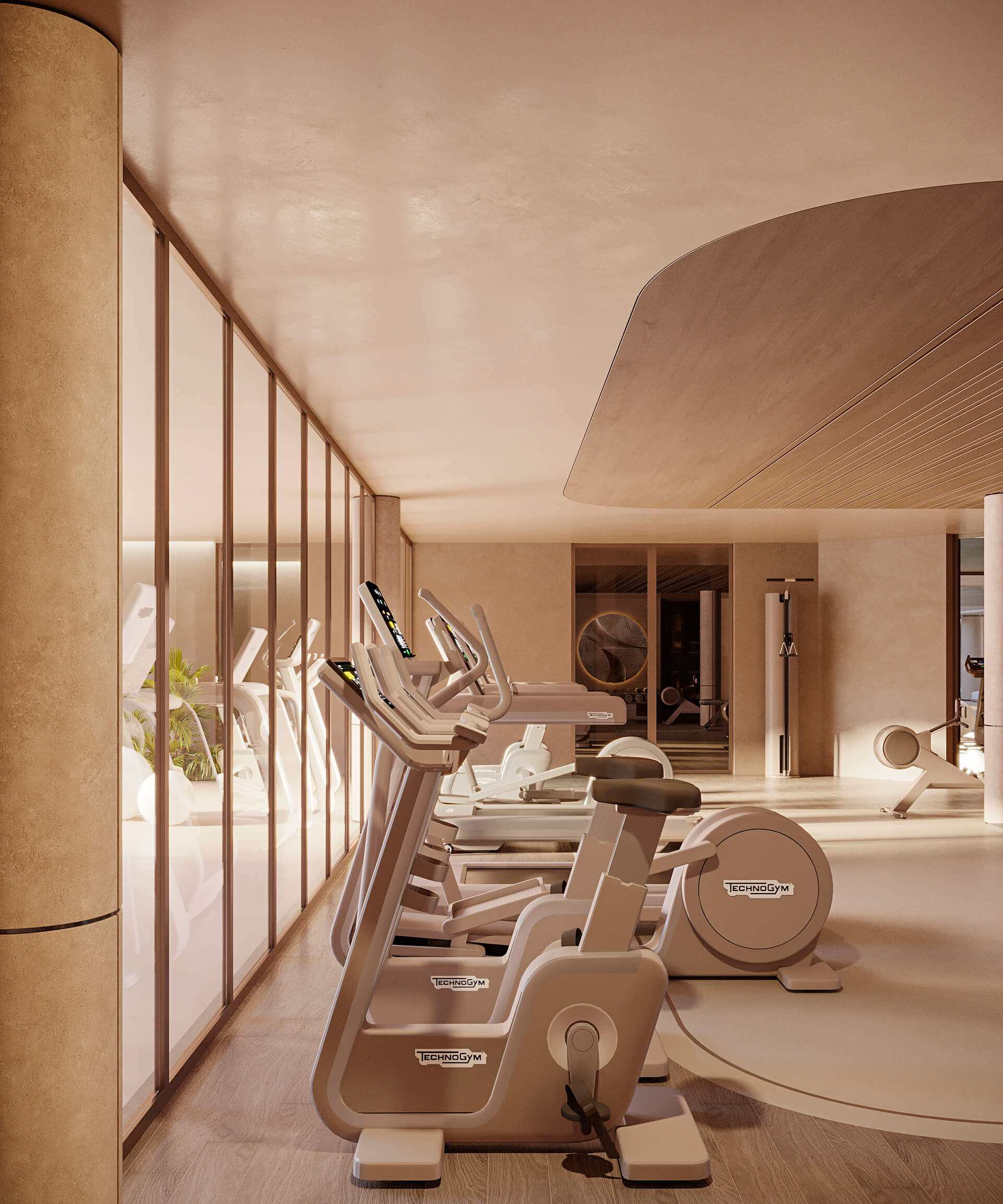 Moderne fitnessruimte met volledige uitrusting