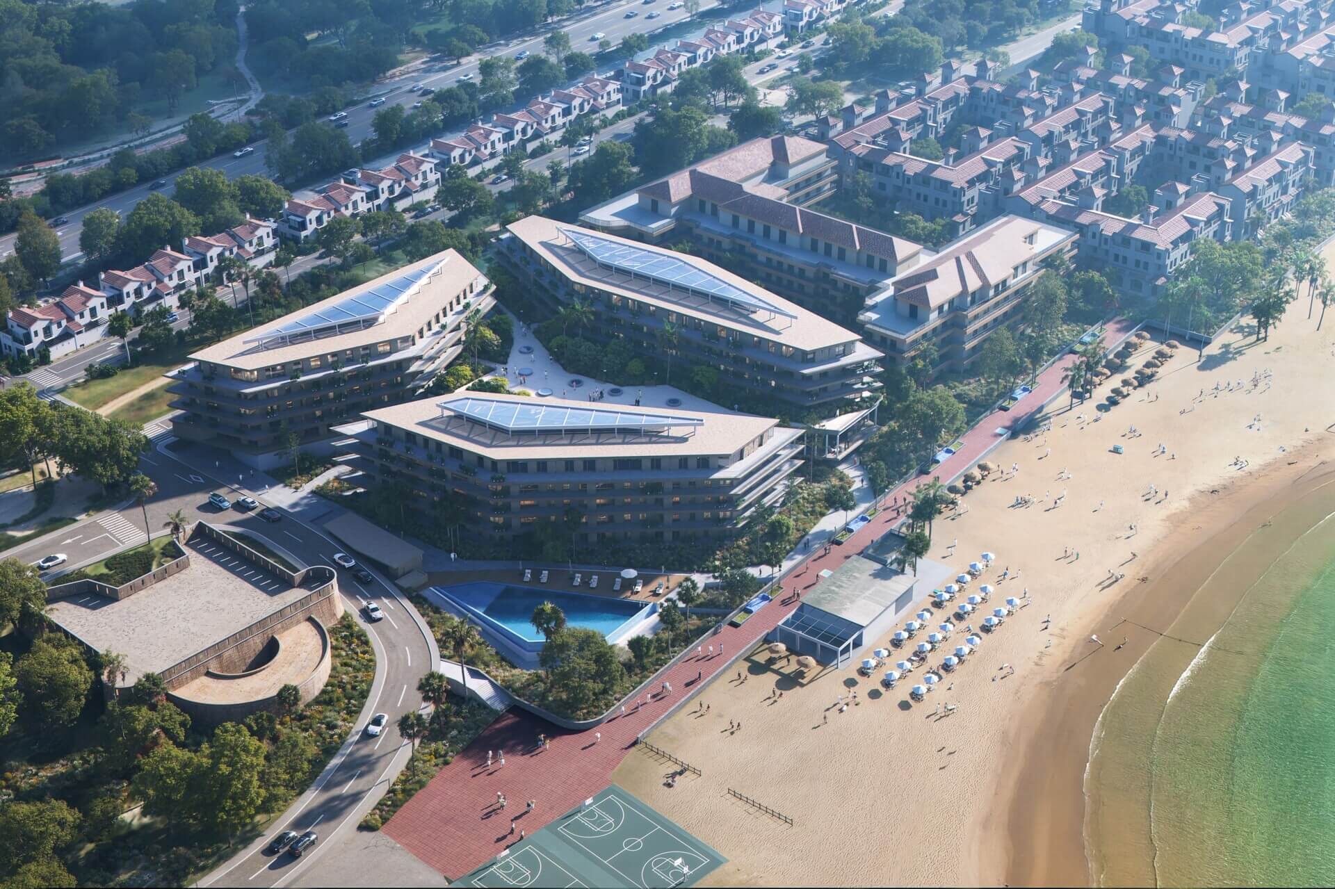 Luchtfoto van het complex aan het strand