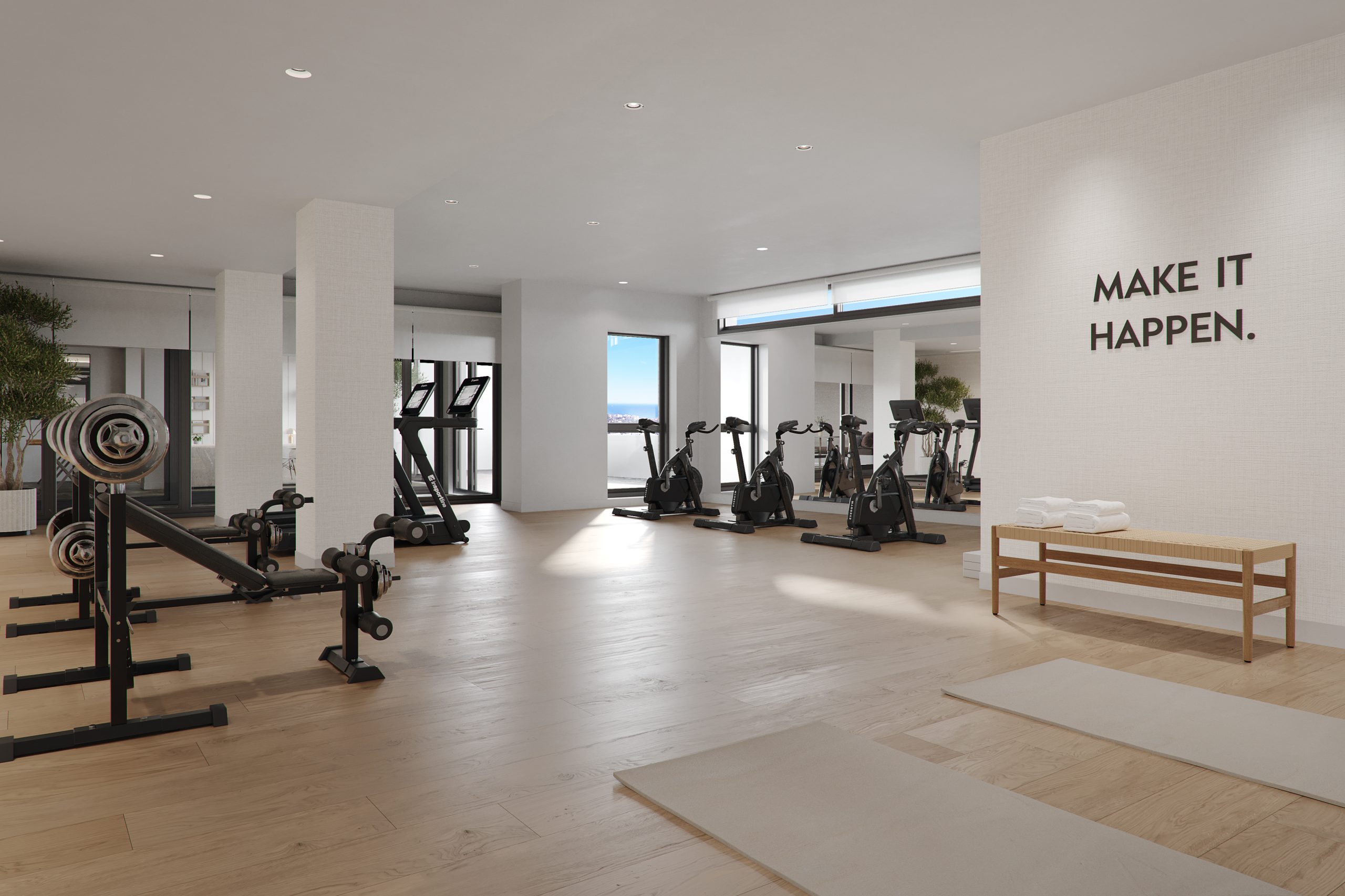 Fitnessruimte met zicht op zee